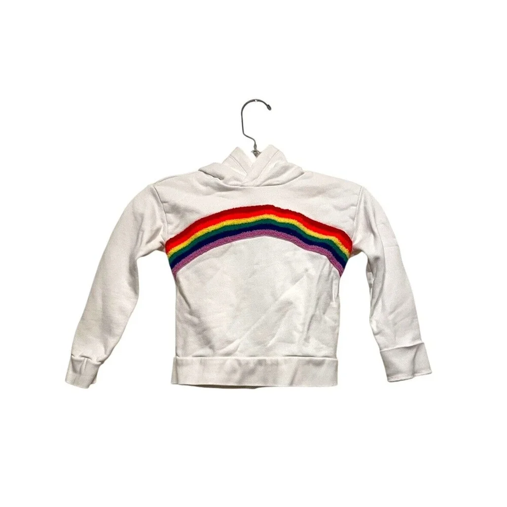Crewcuts Embroidered Rainbow Hoodie Kids Size‎ 4-5 White Pullover Cotton Terry